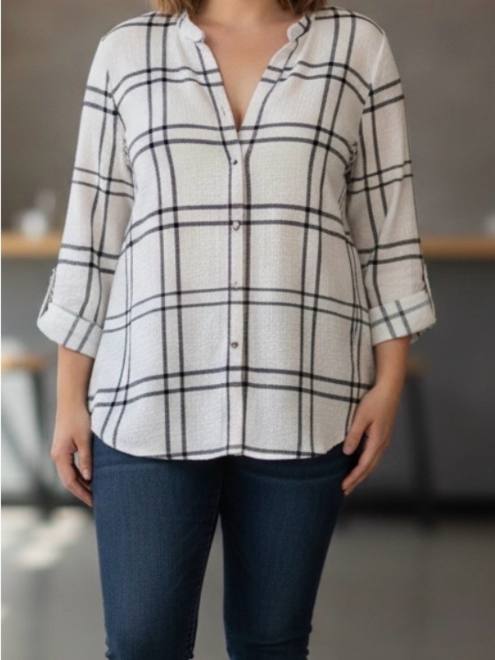 Max Jeans Plaid Button Down Blouse Lightweight Relaxed Fit Top XL